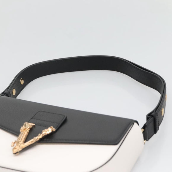 VERSACE Shoulder Bag Leather Black Gold white Auth 130296
