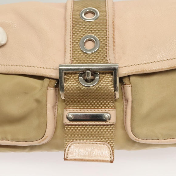 PRADA Shoulder Bag Nylon Leather Beige Silver Auth 130350