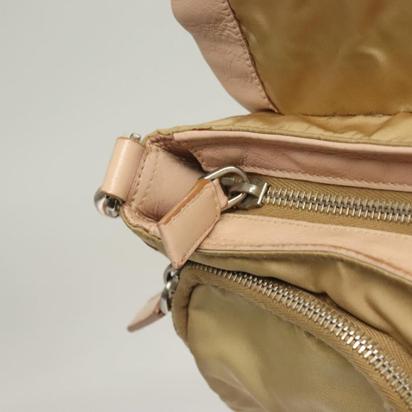 PRADA Shoulder Bag Nylon Leather Beige Silver Auth 130350