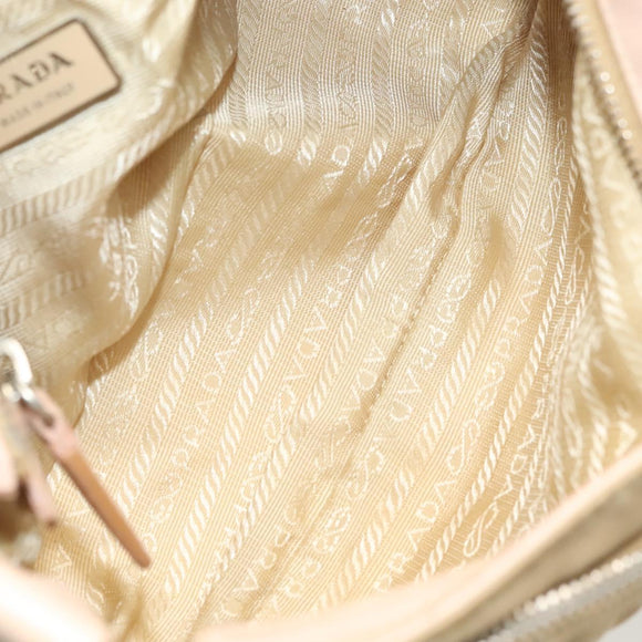 PRADA Shoulder Bag Nylon Leather Beige Silver Auth 130350