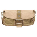 PRADA Shoulder Bag Nylon Leather Beige Silver Auth 130350-13