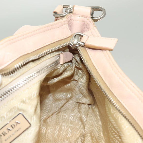 PRADA Shoulder Bag Nylon Leather Beige Silver Auth 130350