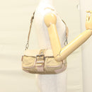 PRADA Shoulder Bag Nylon Leather Beige Silver Auth 130350-25