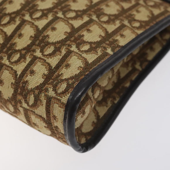 Christian Dior Trotter Canvas Shoulder Bag Brown Gold Auth 130355