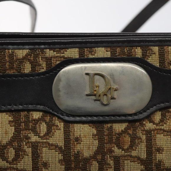 Christian Dior Trotter Canvas Shoulder Bag Brown Gold Auth 130355