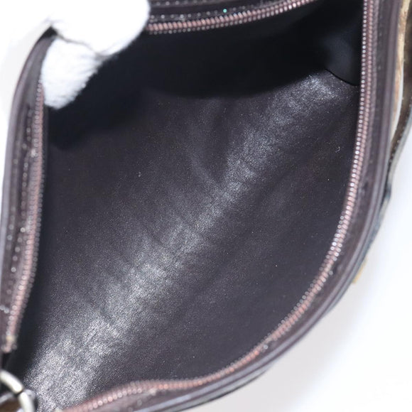 Christian Dior Trotter Canvas Shoulder Bag Brown Gold Auth 130355