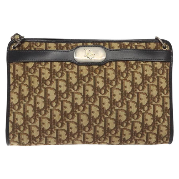 Christian Dior Trotter Canvas Shoulder Bag Brown Gold Auth 130355