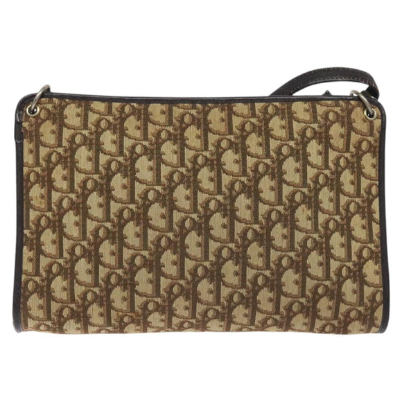 Christian Dior Trotter Canvas Shoulder Bag Brown Gold Auth 130355