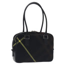 BURBERRY Nova Check Shoulder Bag Wool Leather Black Silver Auth 130359-1