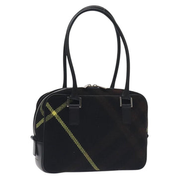 BURBERRY Nova Check Shoulder Bag Wool Leather Black Silver Auth 130359