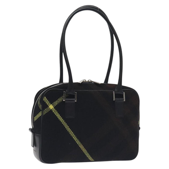 BURBERRY Nova Check Shoulder Bag Wool Leather Black Silver Auth 130359
