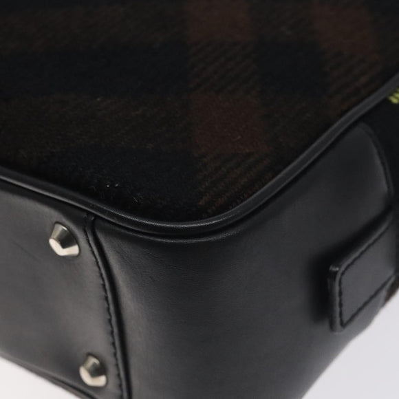 BURBERRY Nova Check Shoulder Bag Wool Leather Black Silver Auth 130359