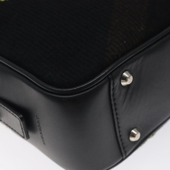 BURBERRY Nova Check Shoulder Bag Wool Leather Black Silver Auth 130359