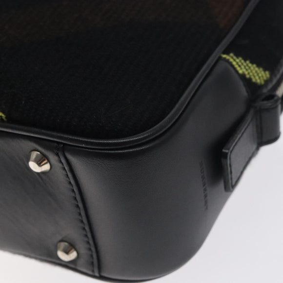 BURBERRY Nova Check Shoulder Bag Wool Leather Black Silver Auth 130359