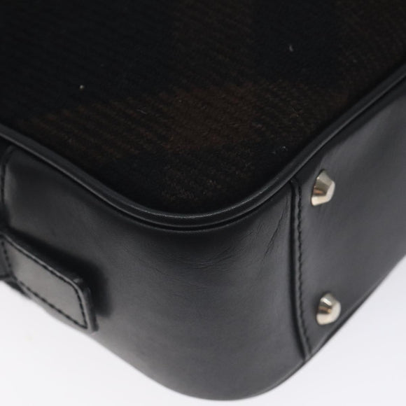 BURBERRY Nova Check Shoulder Bag Wool Leather Black Silver Auth 130359