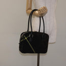 BURBERRY Nova Check Shoulder Bag Wool Leather Black Silver Auth 130359-21