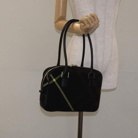 BURBERRY Nova Check Shoulder Bag Wool Leather Black Silver Auth 130359