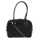 BURBERRY Nova Check Shoulder Bag Wool Leather Black Silver Auth 130359-2