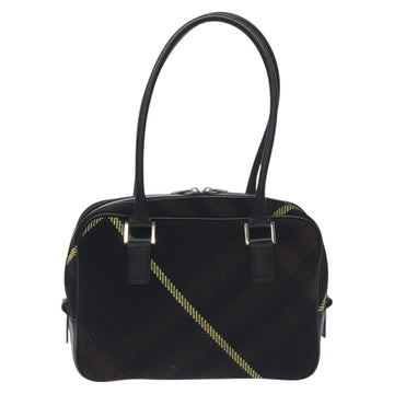 BURBERRY Nova Check Shoulder Bag Wool Leather Black Silver Auth 130359 - 0
