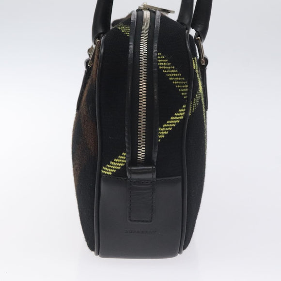 BURBERRY Nova Check Shoulder Bag Wool Leather Black Silver Auth 130359