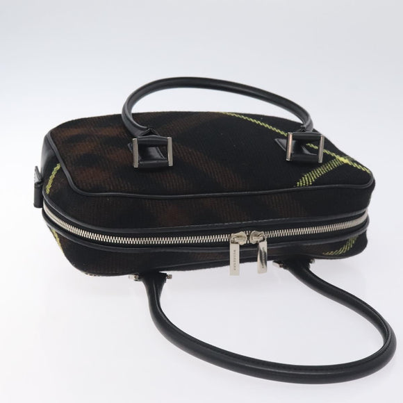 BURBERRY Nova Check Shoulder Bag Wool Leather Black Silver Auth 130359