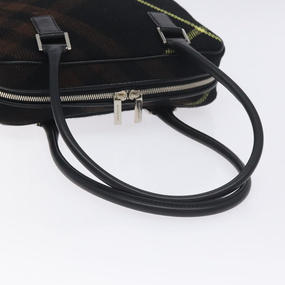 BURBERRY Nova Check Shoulder Bag Wool Leather Black Silver Auth 130359