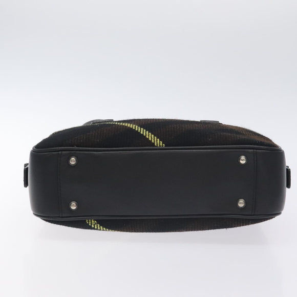 BURBERRY Nova Check Shoulder Bag Wool Leather Black Silver Auth 130359