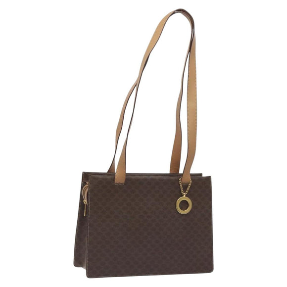 CELINE Macadam Canvas Shoulder Bag PVC Brown Gold Auth 130361