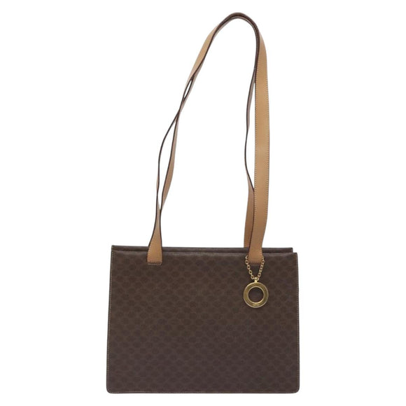 CELINE Macadam Canvas Shoulder Bag PVC Brown Gold Auth 130361