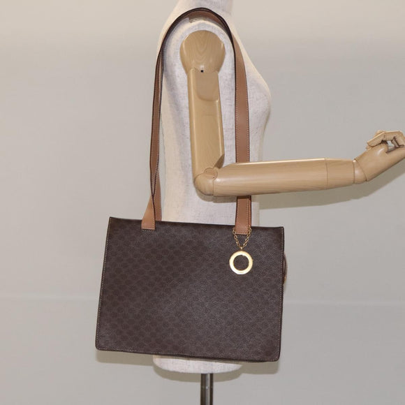 CELINE Macadam Canvas Shoulder Bag PVC Brown Gold Auth 130361