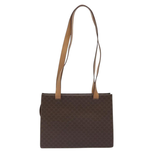 CELINE Macadam Canvas Shoulder Bag PVC Brown Gold Auth 130361