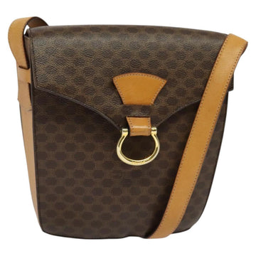 CELINE Macadam Canvas Shoulder Bag PVC Leather Brown Gold Auth 130364