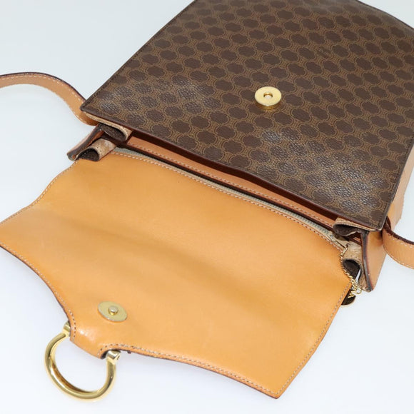 CELINE Macadam Canvas Shoulder Bag PVC Leather Brown Gold Auth 130364