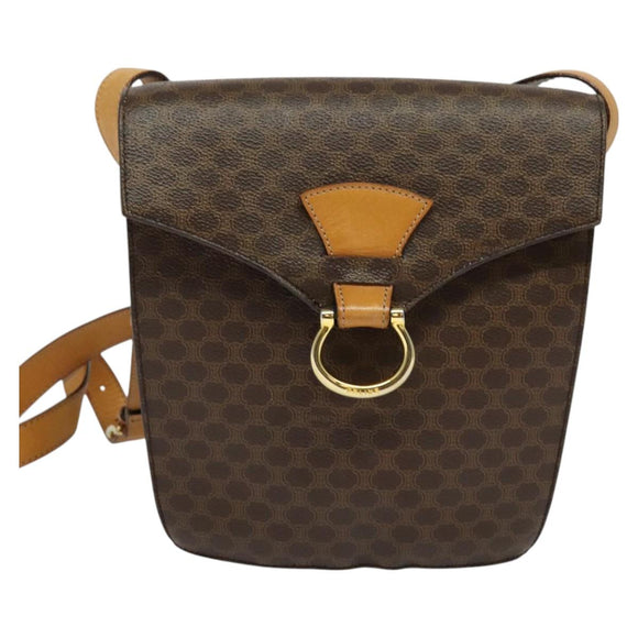 CELINE Macadam Canvas Shoulder Bag PVC Leather Brown Gold Auth 130364