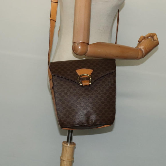 CELINE Macadam Canvas Shoulder Bag PVC Leather Brown Gold Auth 130364