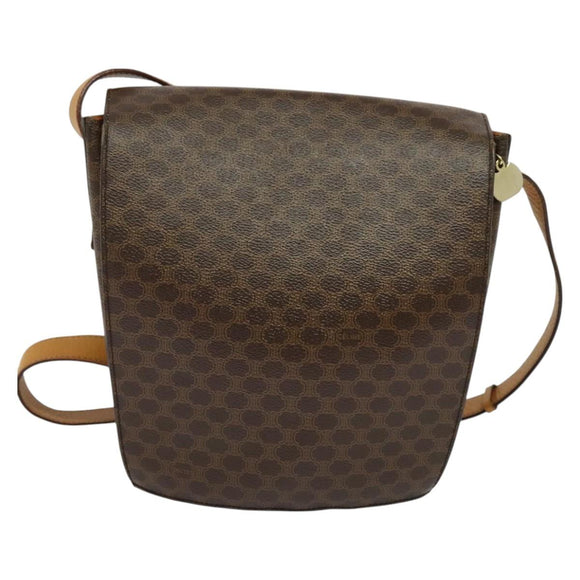 CELINE Macadam Canvas Shoulder Bag PVC Leather Brown Gold Auth 130364