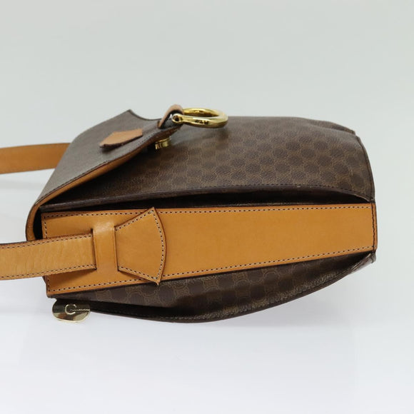 CELINE Macadam Canvas Shoulder Bag PVC Leather Brown Gold Auth 130364