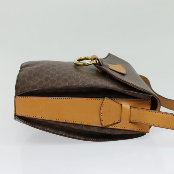 CELINE Macadam Canvas Shoulder Bag PVC Leather Brown Gold Auth 130364