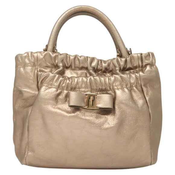 Salvatore Ferragamo Vala Hand Bag Leather 2way Gold Auth 130369