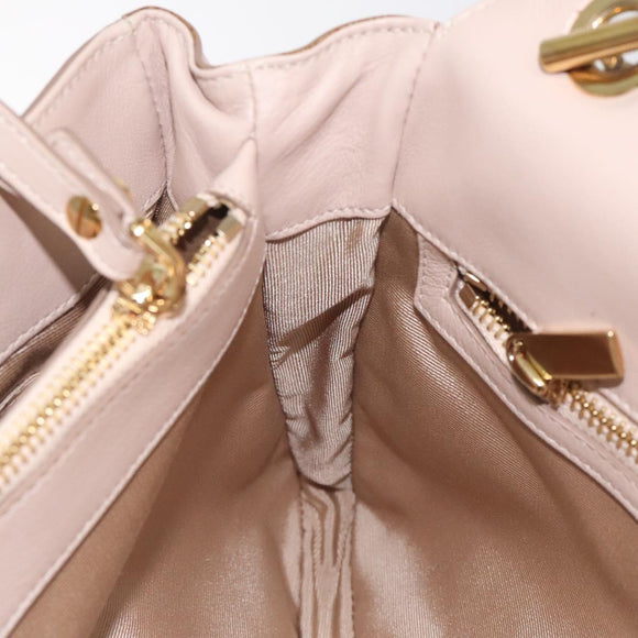 Salvatore Ferragamo Chain Gancini Shoulder Bag Leather Beige Gold Auth 130371