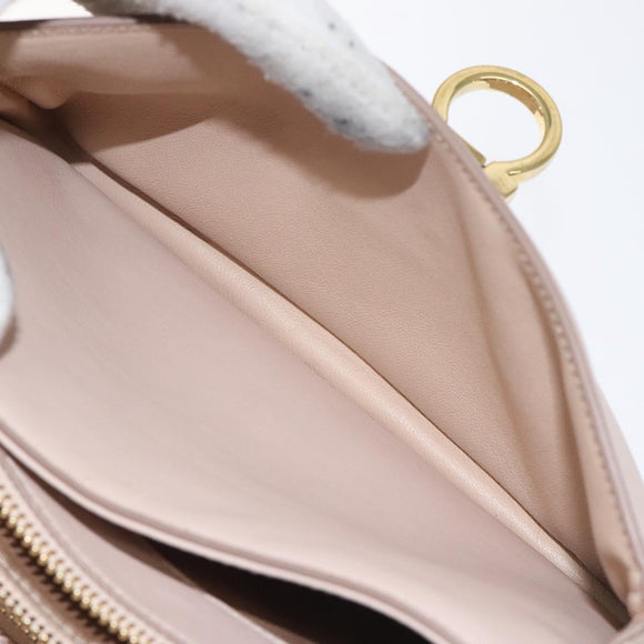 Salvatore Ferragamo Chain Gancini Shoulder Bag Leather Beige Gold Auth 130371