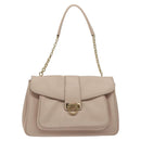 Salvatore Ferragamo Chain Gancini Shoulder Bag Leather Beige Gold Auth 130371-13