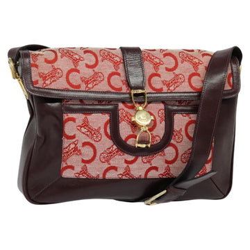 CELINE C Sulky Shoulder Bag Canvas Leather Red Gold Auth 130407