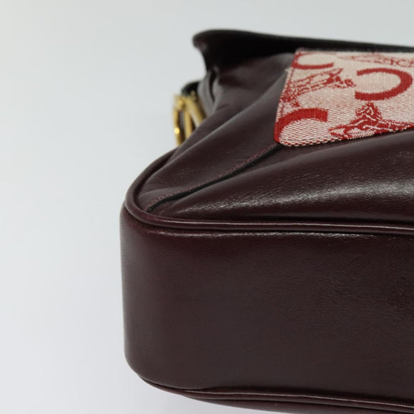 CELINE C Sulky Shoulder Bag Canvas Leather Red Gold Auth 130407