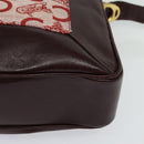 CELINE C Sulky Shoulder Bag Canvas Leather Red Gold Auth 130407-11