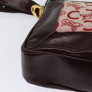 CELINE C Sulky Shoulder Bag Canvas Leather Red Gold Auth 130407-12