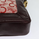 CELINE C Sulky Shoulder Bag Canvas Leather Red Gold Auth 130407-13