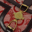 CELINE C Sulky Shoulder Bag Canvas Leather Red Gold Auth 130407-14