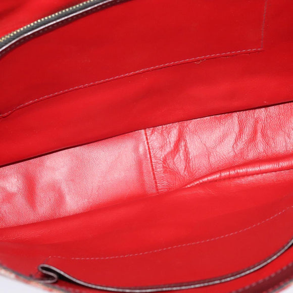 CELINE C Sulky Shoulder Bag Canvas Leather Red Gold Auth 130407