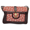 CELINE C Sulky Shoulder Bag Canvas Leather Red Gold Auth 130407-2